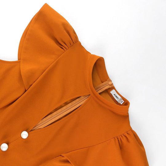 Damen eleganter Jumpsuit mit raffiniertem Ausschnitt und voluminösen Ärmeln EB