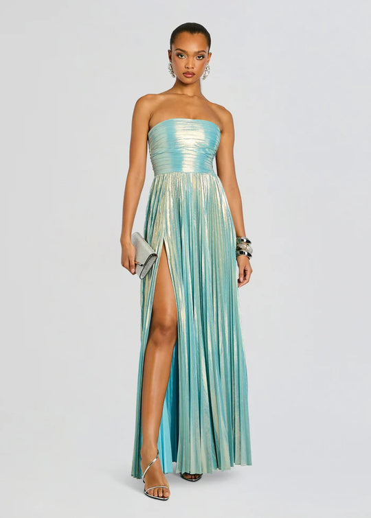 Damen Glamouröses Abendkleid mit Hochgeschlitzt und Plissee-Details EB