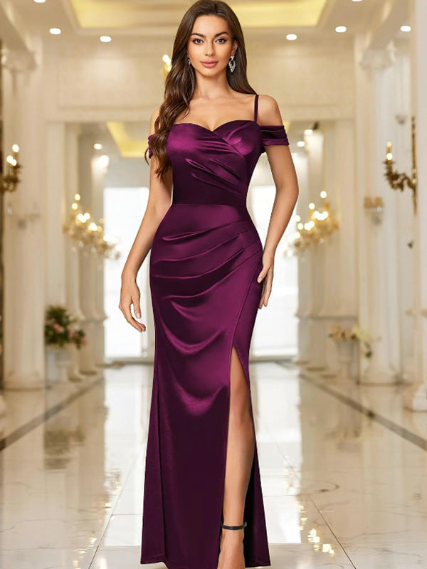 Damen Elegantes Maxikleid mit asymmetrischem Schnitt und Seitenschlitz EB