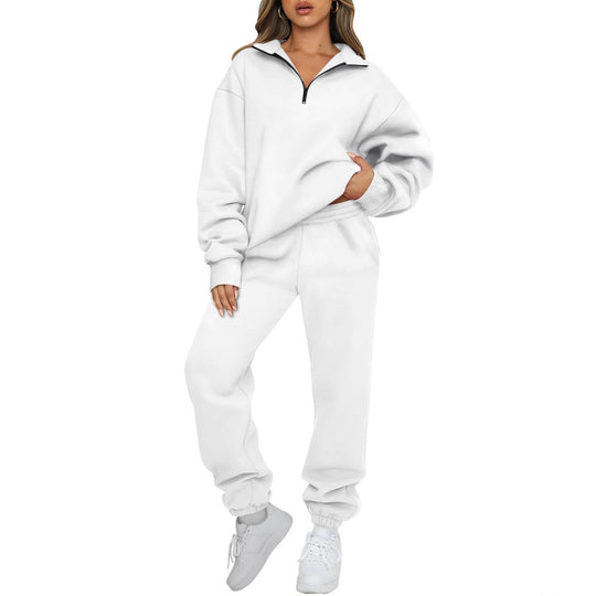 Damen nan Oversize Sweatshirt mit halbem Reißverschluss und Highwaist Jogginghose Set EB
