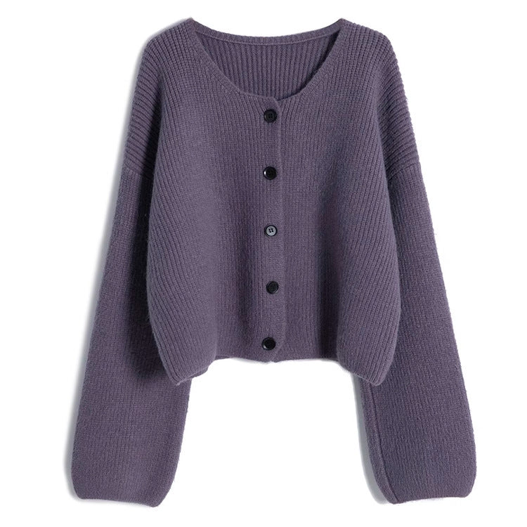 Damen modischer Short Cardigan mit feiner Rippstruktur und Knopfdetaillierung EB