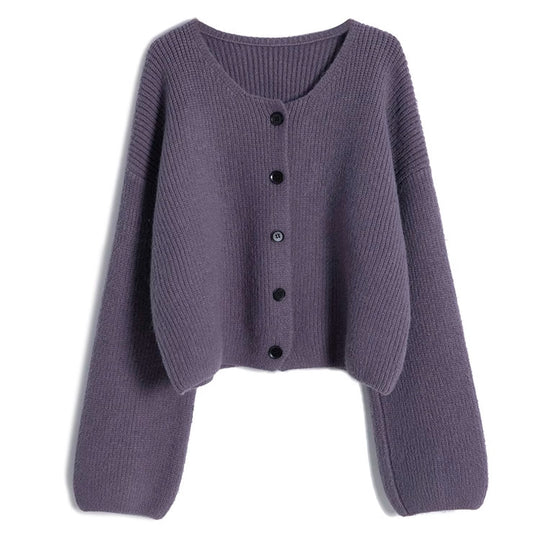 Damen modischer Short Cardigan mit feiner Rippstruktur und Knopfdetaillierung EB