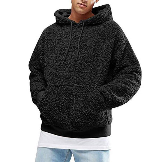 Herren Lässiger Teddy-Fleece Hoodie mit praktischen Kängurutaschen und verstellbarem Kordelzug EB