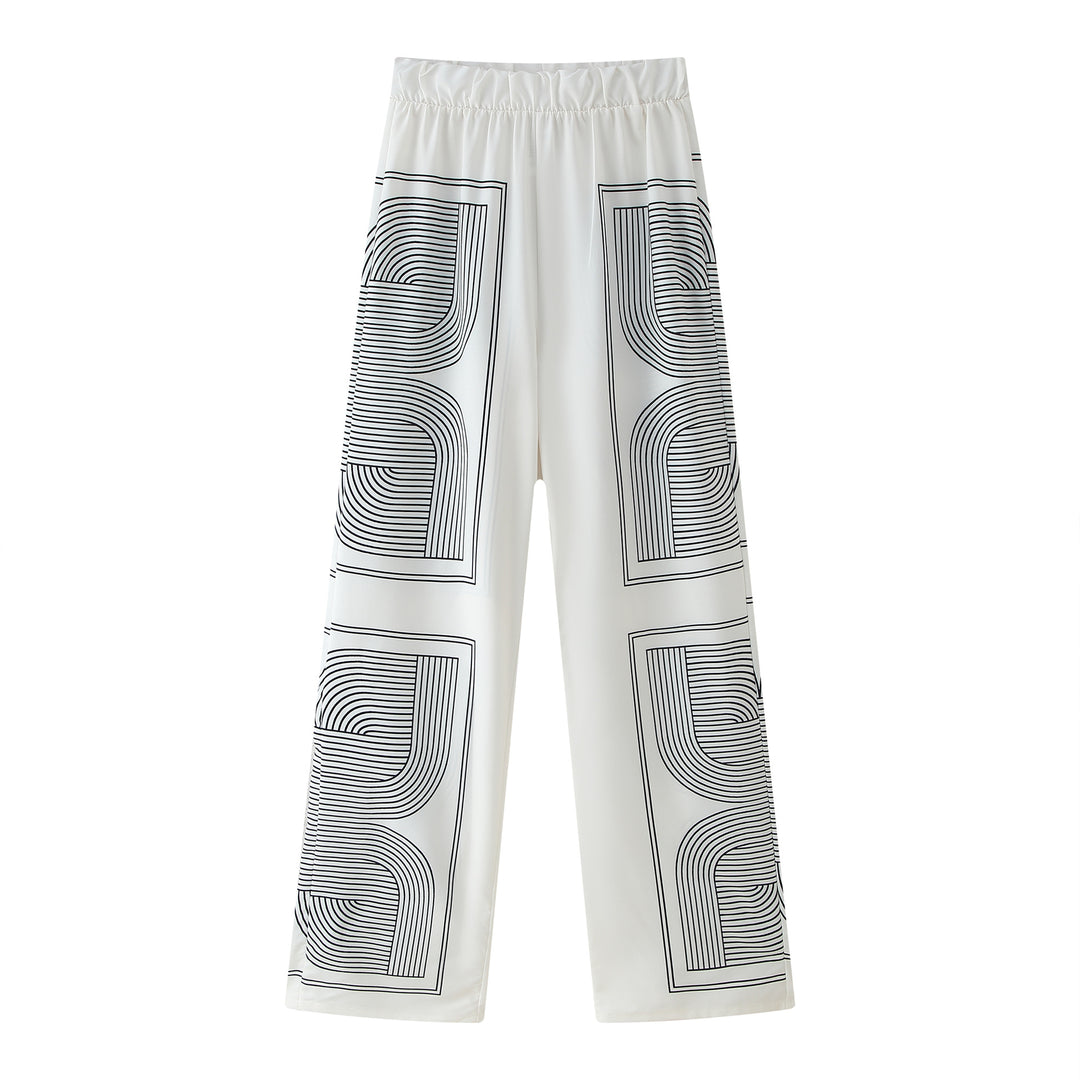 Damen Set aus lässigem Hemd und weiten Hosen im geometrischen Design EB