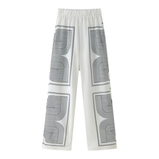 Damen Set aus lässigem Hemd und weiten Hosen im geometrischen Design EB