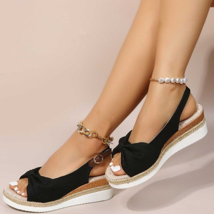 Damen Wedge-Sandalen mit eleganter Schleifen-Detail und angesagtem Plateau EB