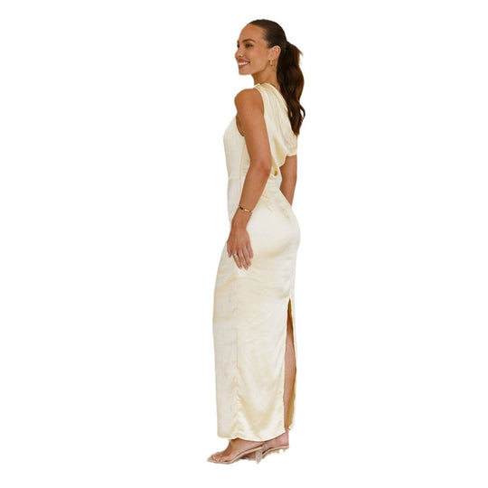 Damen Elegantes Maxikleid mit asymmetrischem Oberteil und figurbetontem Schnitt EB