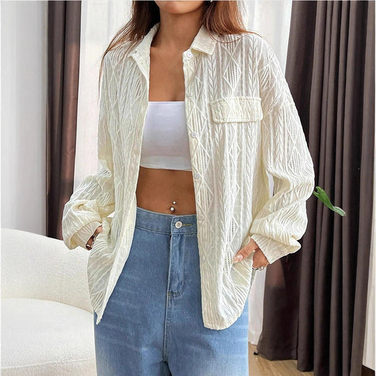 Damen lässige Bluse mit Jacquard-Muster EB