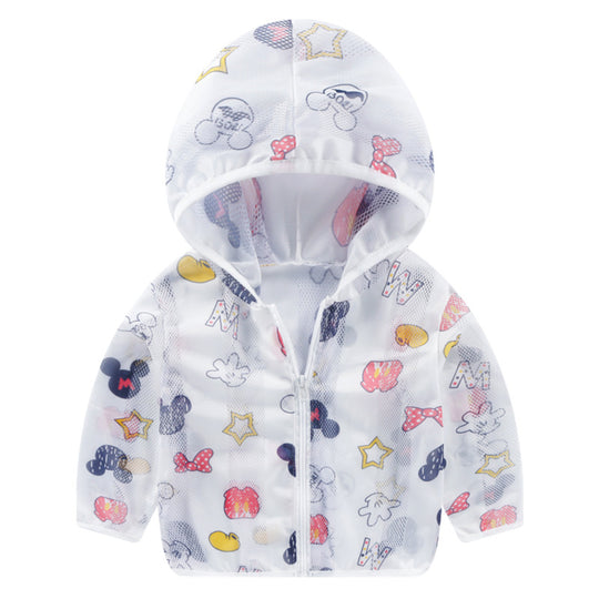 Unisex nan leichtgewicht atmungsaktive Kapuzenjacke für Babys und Kleinkinder mit Mesh-Sonnenschutz und Cartoon-Hasenmotiv EB