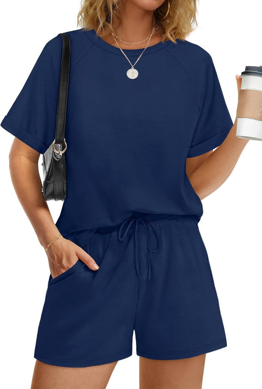 Damen lässiger Kombi aus T-Shirt und Shorts mit elastischem Bund EB