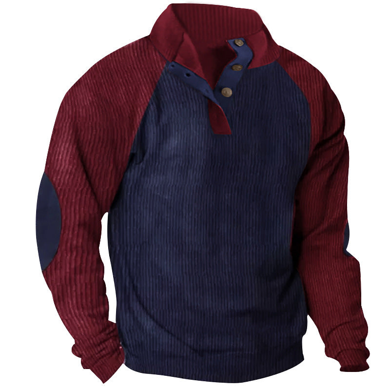 Herren nan strukturiertes Henley-Sweatshirt mit Stehkragen, Raglanärmeln und Ellbogenpatches EB