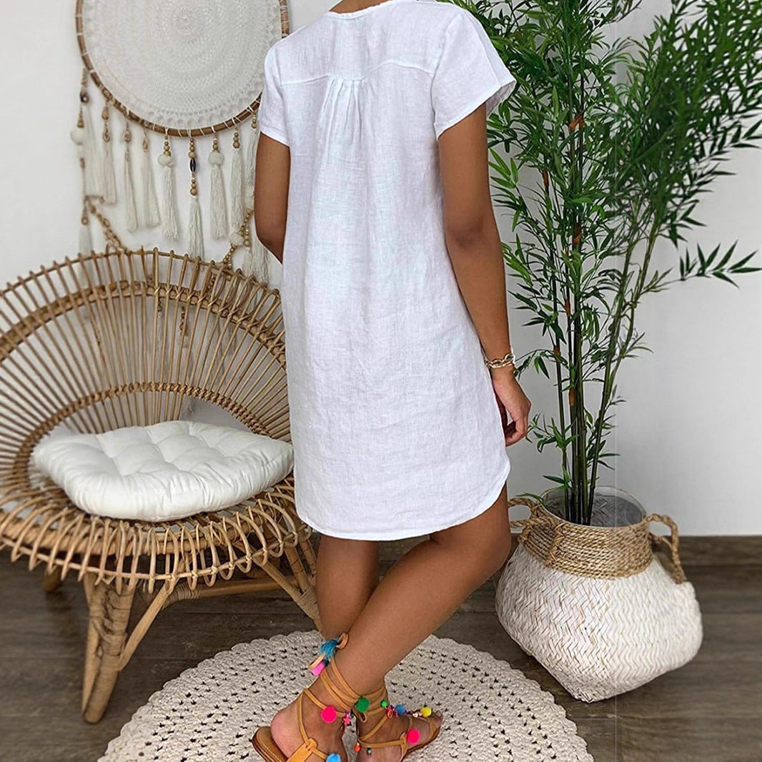 Damen Freizeitkleid mit V-Ausschnitt und weitem Schnitt EB
