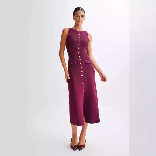 Damen Strick-Maxikleid mit durchgehendem Knopfverschluss EB