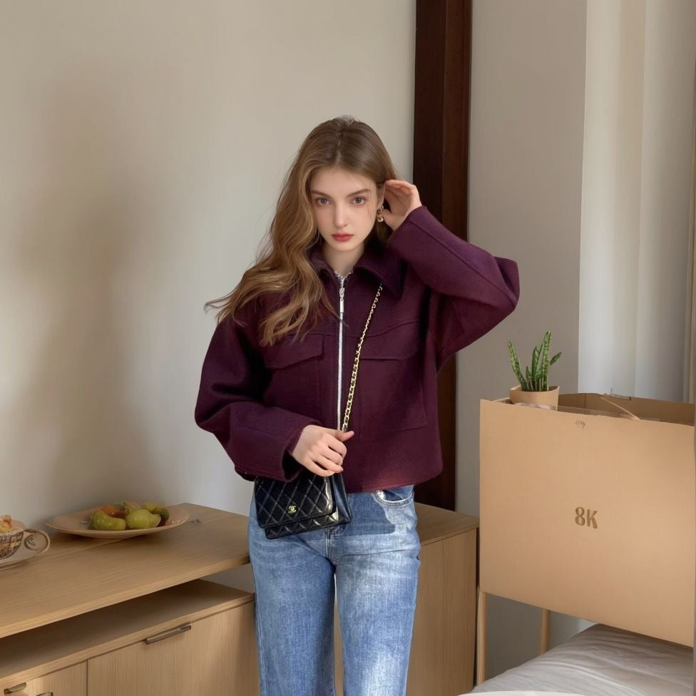 Damen lässige Overshirt-Jacke mit Taschen und Reißverschluss EB