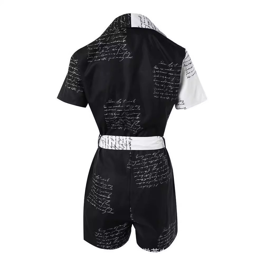 Damen Modischer Jumpsuit mit Schriftzug-Design und tailliertem Schnitt EB