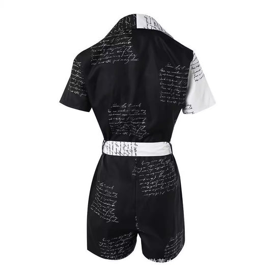 Damen Modischer Jumpsuit mit Schriftzug-Design und tailliertem Schnitt EB