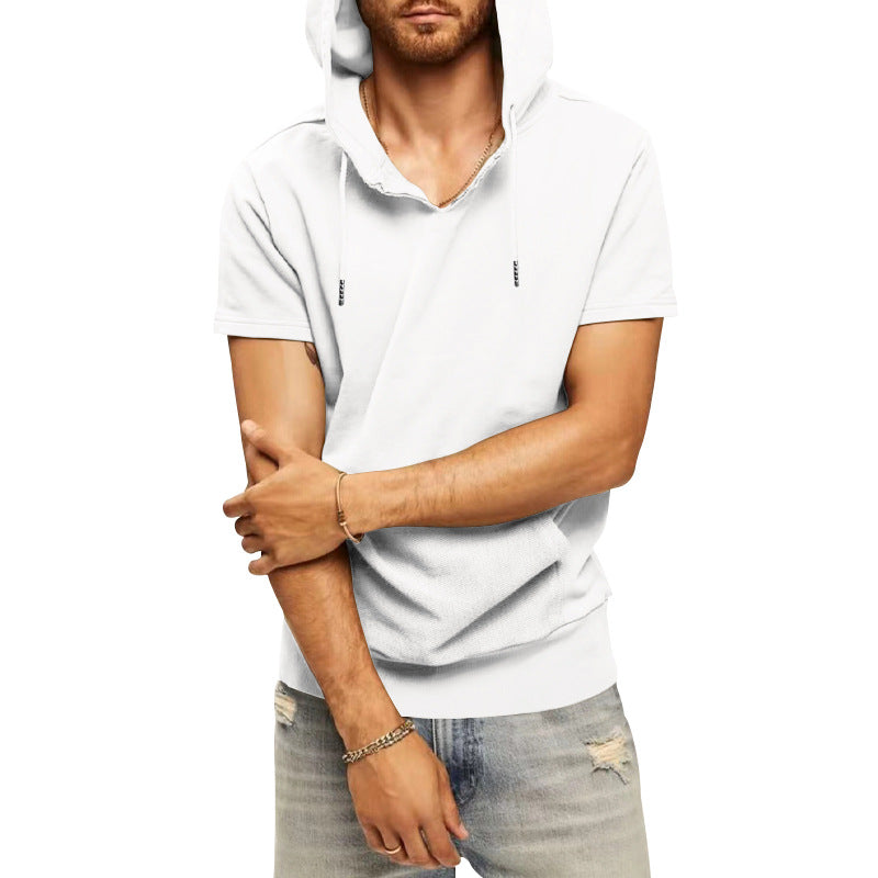Herren lässiges Kurzarm-Hoodie mit praktischer Kängurutasche EB