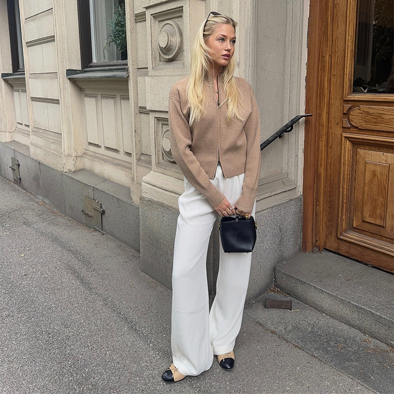 Damen Modischer Strickpullover mit Reißverschluss und weitem Schnitt EB