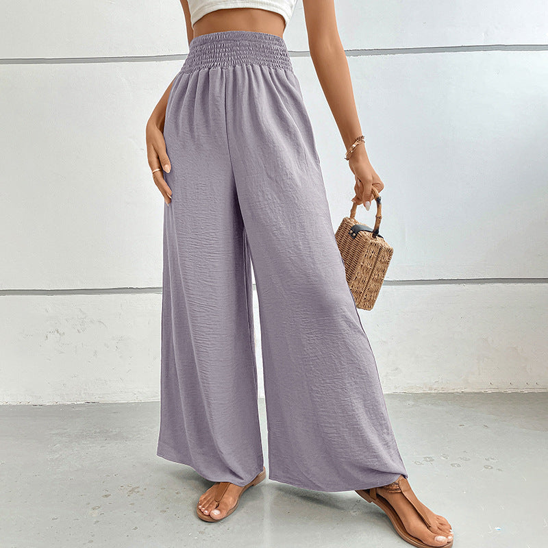 Damen Palazzo-Hose mit hohem, elastischem Rüschenbund und Eingrifftaschen EB