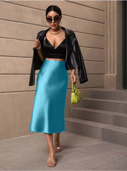 Damen Satin Rock mit schwingendem Saum und elegantem Schnitt EB