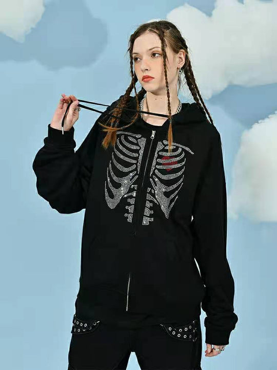Damen Kapuzenpullover mit modernem Skelett-Print EB