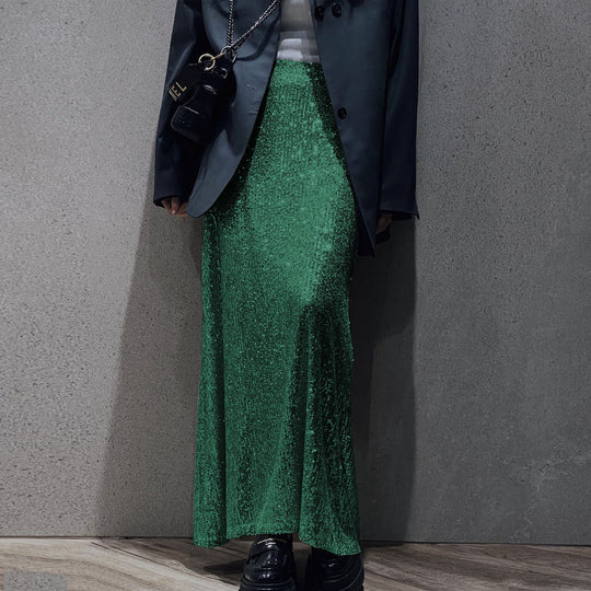Damen Glitzernder Maxi-Rock mit schmalem Schnitt und hohem Bund EB