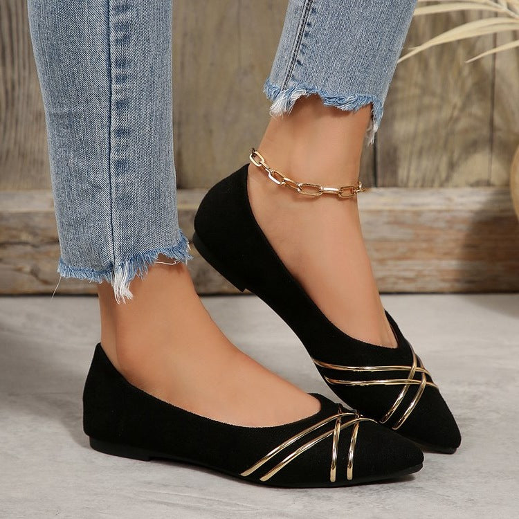 Damen elegante Ballerinas mit geschmackvollen Goldakzenten EB