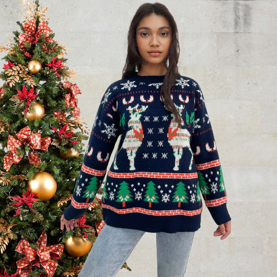 Damen festlicher Strickpullover mit Weihnachtsmotiv EB