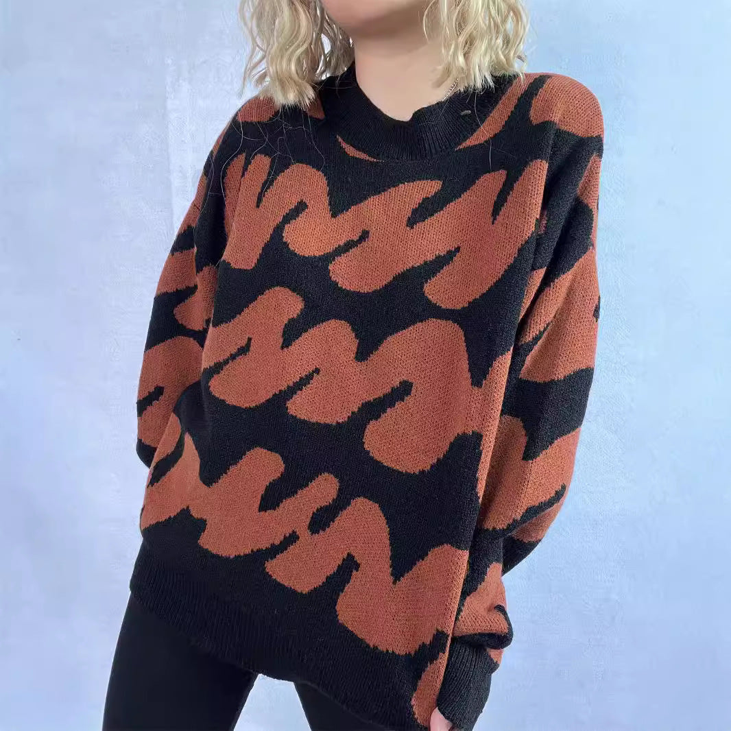 Damen lässiger Pullover mit modernem Farbblockdesign und voluminösen Ärmeln EB