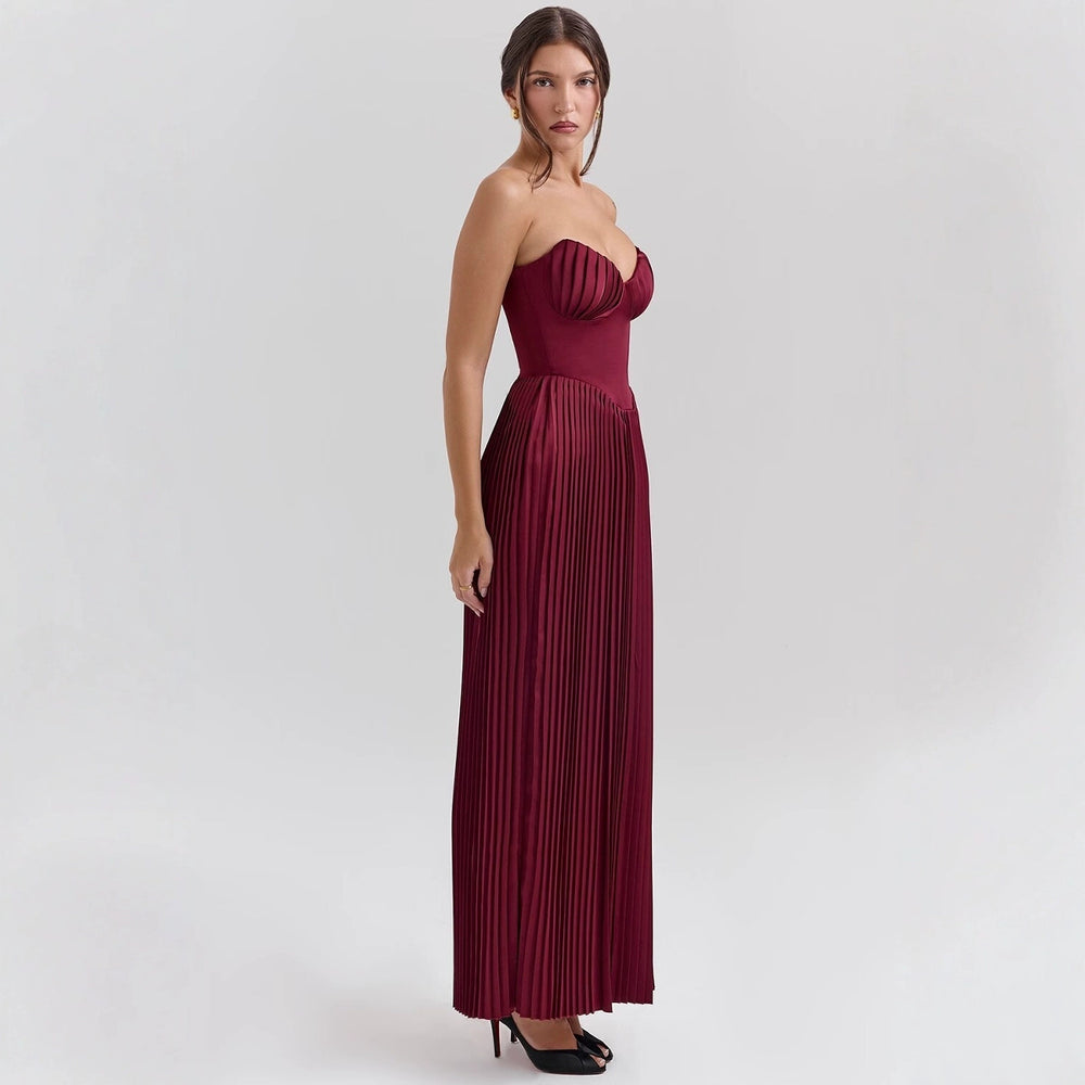 Damen Maxikleid mit herzförmigem Ausschnitt und plissierten Details EB