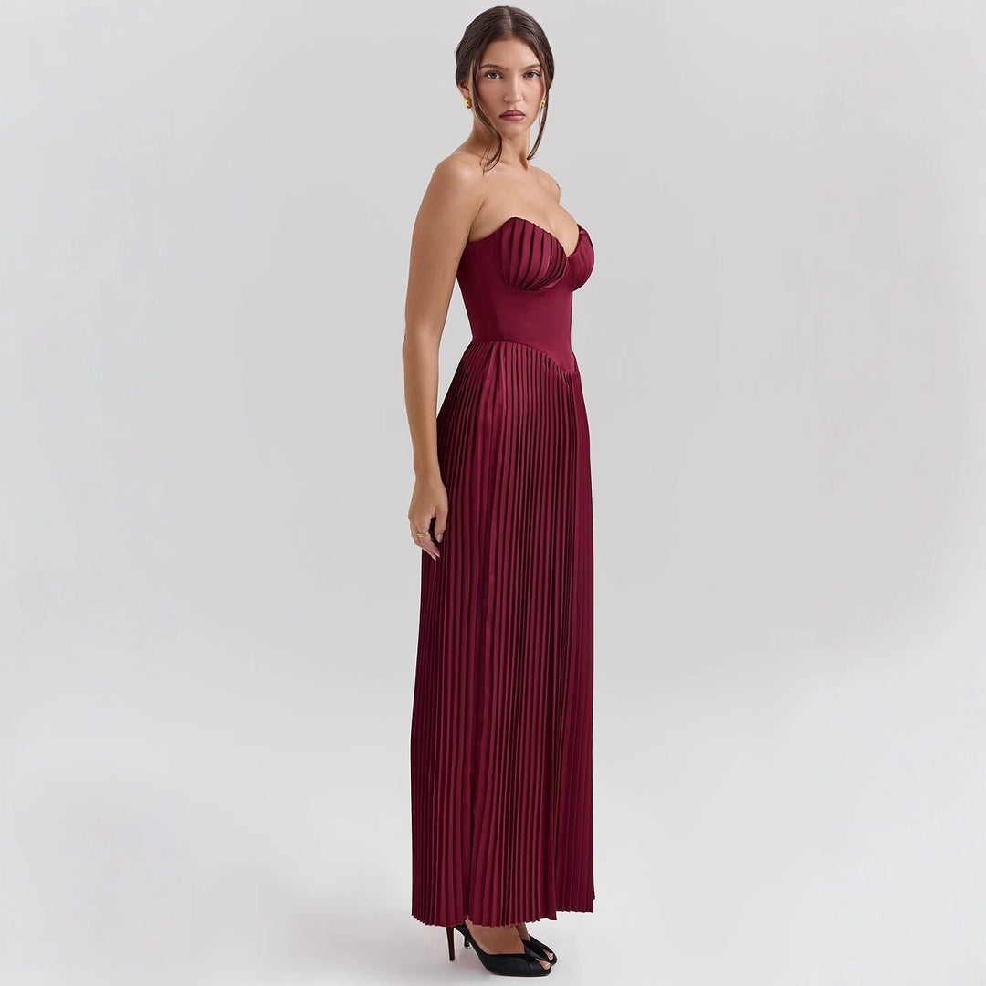 Damen Maxikleid mit herzförmigem Ausschnitt und plissierten Details EB