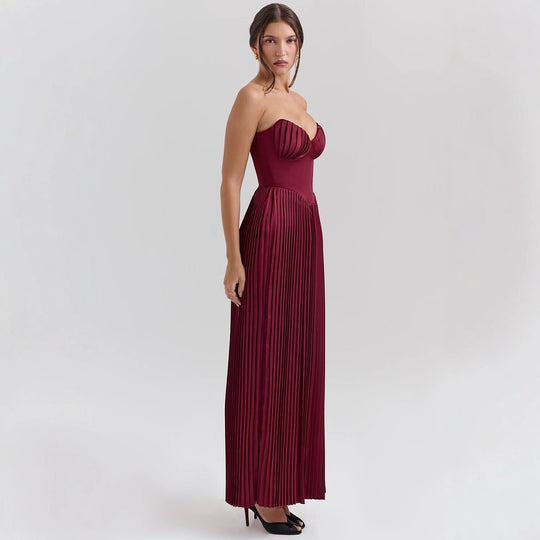 Damen Maxikleid mit herzförmigem Ausschnitt und plissierten Details EB
