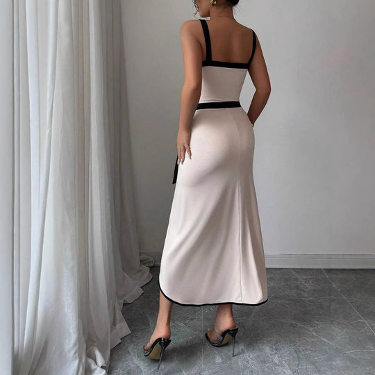 Damen Elegantes Wickelkleid mit tiefem Schlitz und Taillengürtel EB