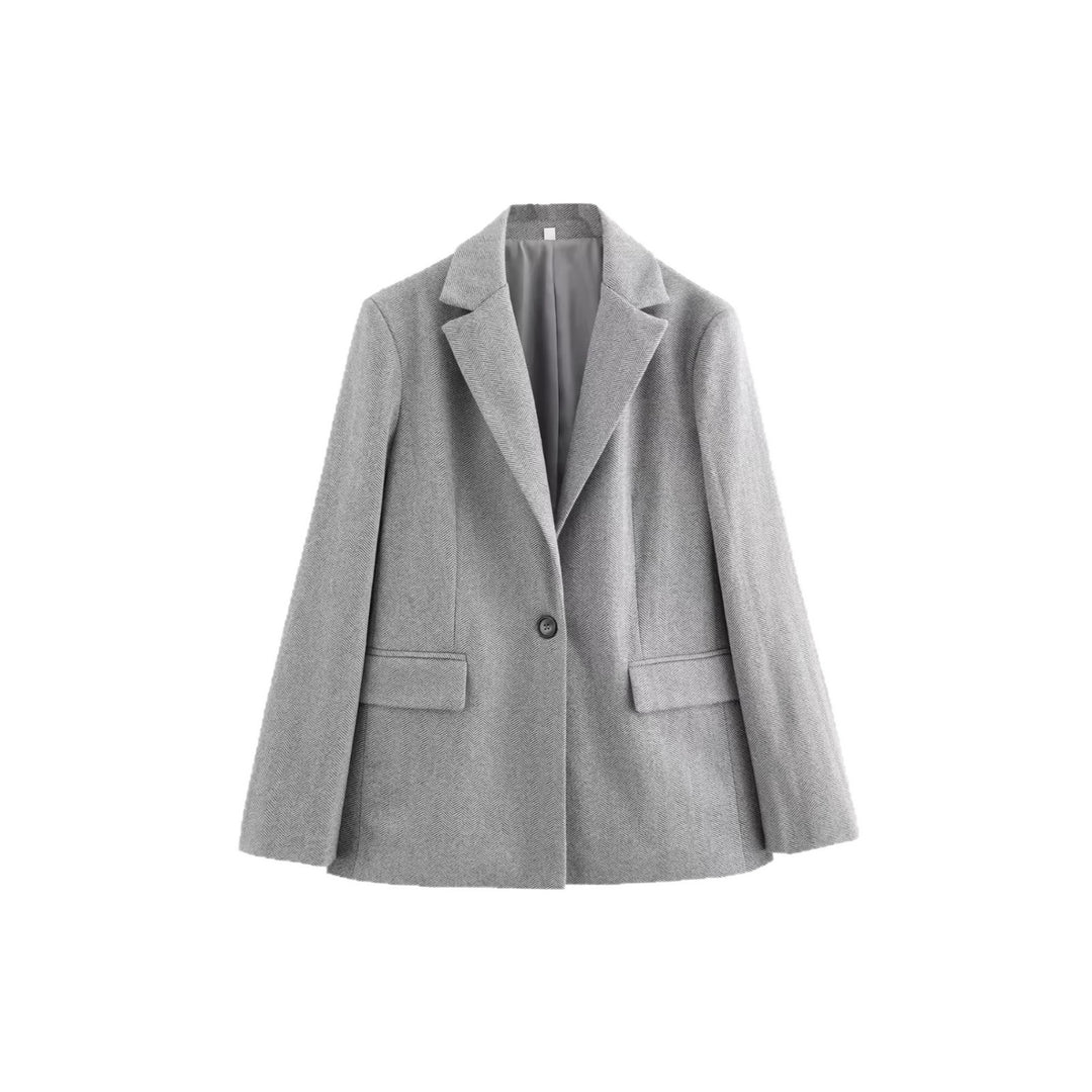 Damen Einreihiger Blazer mit Fischgrätmuster, Reverskragen und Pattentaschen EB