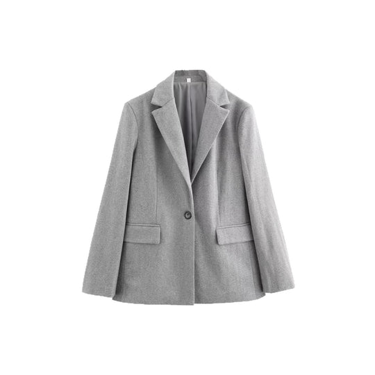 Damen Einreihiger Blazer mit Fischgrätmuster, Reverskragen und Pattentaschen EB