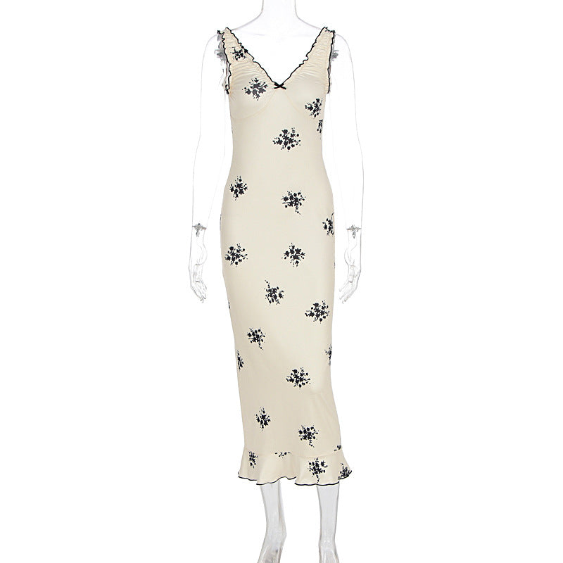 Damen Elegantes Maxikleid mit floralen Motiven und Rüschen EB