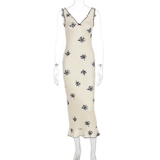 Damen Elegantes Maxikleid mit floralen Motiven und Rüschen EB