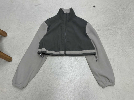 Damen nan kurzes Fleece-Zipjacke mit Stehkragen, Tunnelzugsaum und Brusttasche EB
