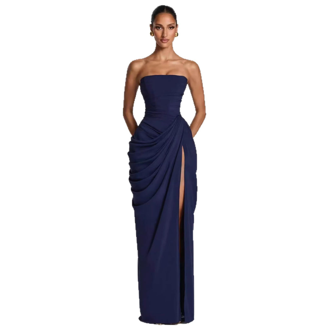 Damen Elegantes Bandeau Abendkleid mit Raffungen und Beinschlitz EB