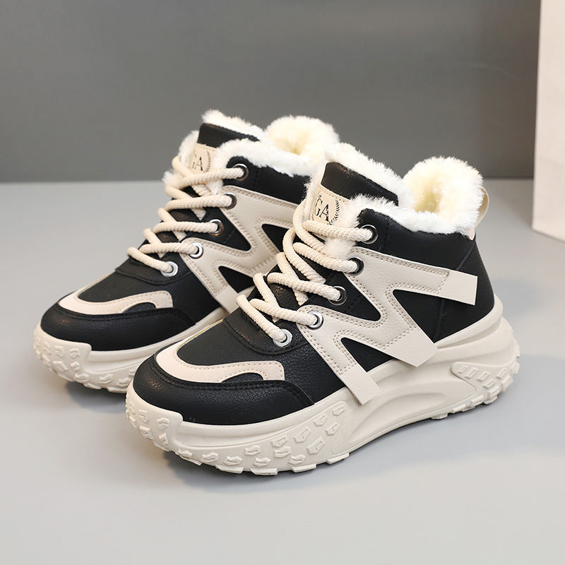 Damen warme High-Top Sneakers mit flauschigem Innenfutter und robuster Profilsohle EB