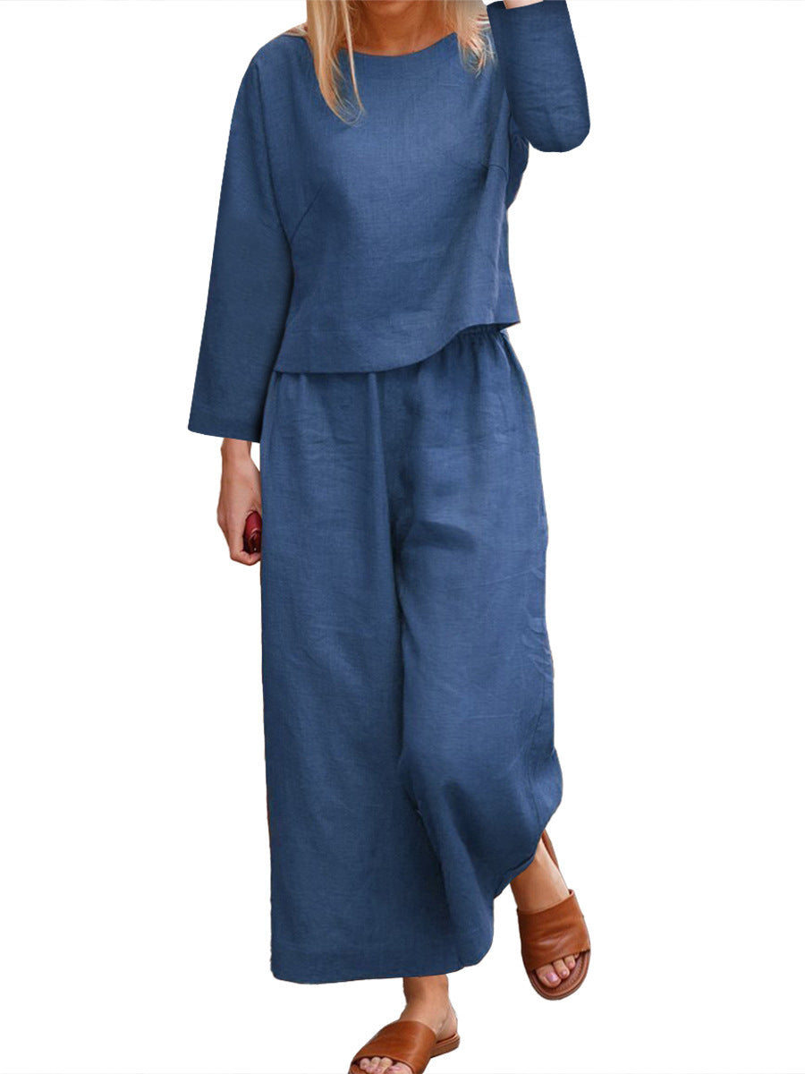 Damen lässiges Langarm-Set mit weiten Hosen EB