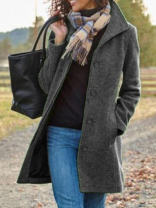 Damen modischer Mantel mit schickem Revers und praktischen Taschen EB