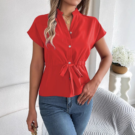 Damen Blusenshirt mit tailliertem Schnitt und kurzen Ärmeln EB