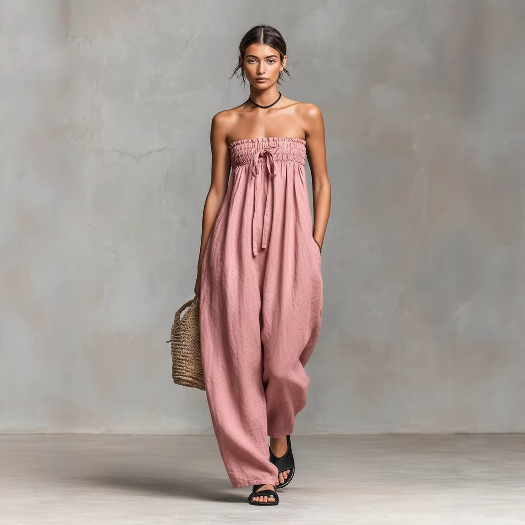 Damen Lässiges Jumpsuit mit elastischem Oberteil und weitem Bein EB