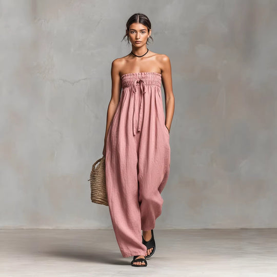 Damen Lässiges Jumpsuit mit elastischem Oberteil und weitem Bein EB