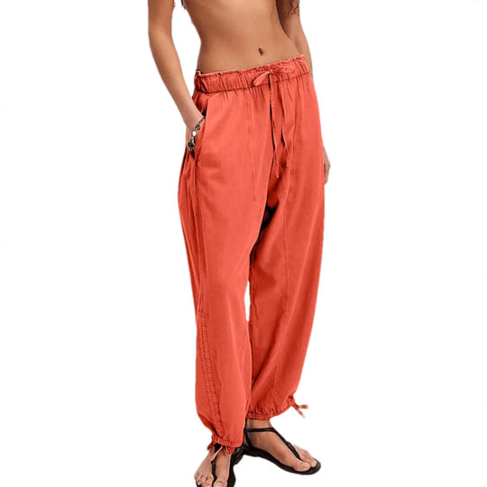 Damen Bequeme Freizeithose mit Bund und dekorativen Schnürdetails EB