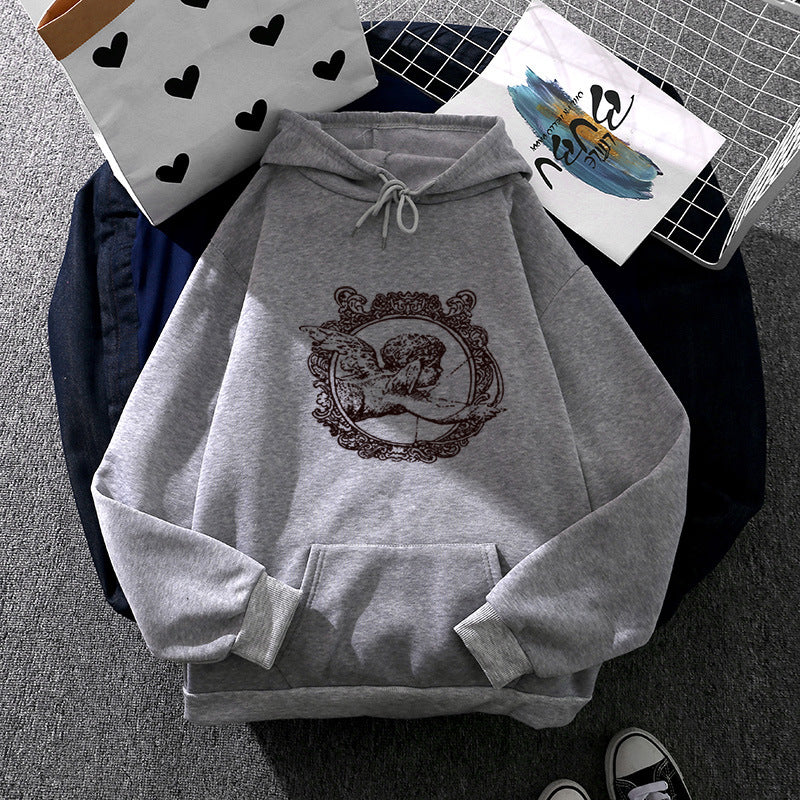 Unisex nan lässiger Kapuzenpullover mit Vintage-Ornamentdruck, Kängurutasche und doppellagiger Kapuze EB