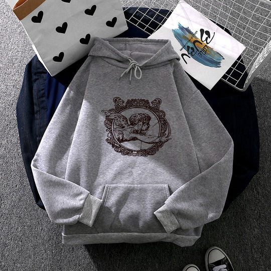 Unisex nan lässiger Kapuzenpullover mit Vintage-Ornamentdruck, Kängurutasche und doppellagiger Kapuze EB