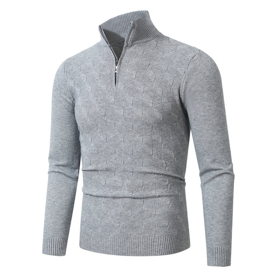Herren lässiger Strickpullover mit halbem Reißverschluss und strukturiertem Muster EB