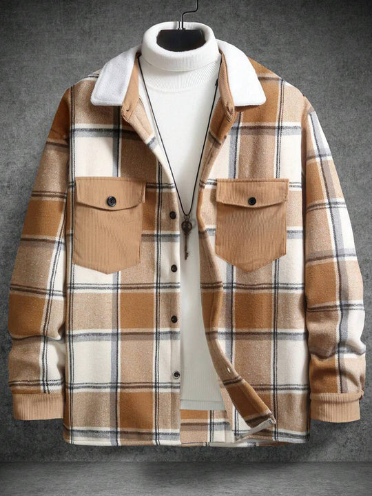 Herren Karo-Flanelljacke mit zwei Brusttaschen und weichem Kragen EB